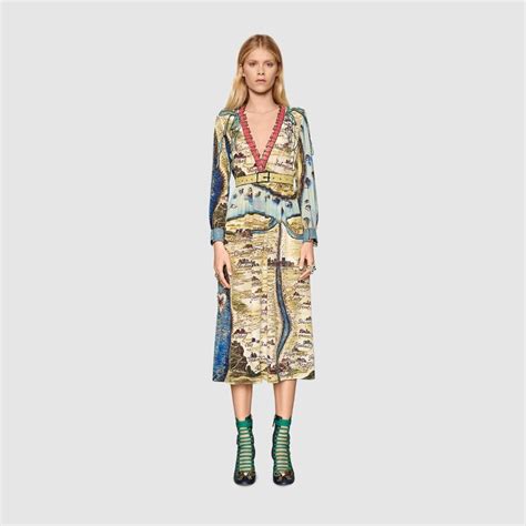 gucci carte de tendre print dress|GUCCI 2016 S/S runway sequin Carte De Tendre Silk Print Dress .